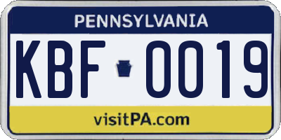 PA license plate KBF0019