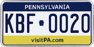 PA license plate KBF0020