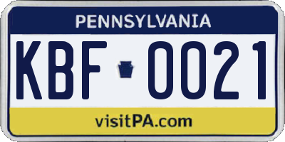 PA license plate KBF0021