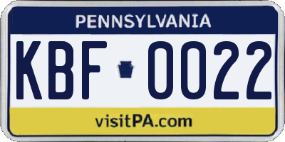 PA license plate KBF0022