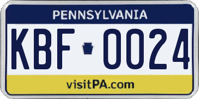 PA license plate KBF0024