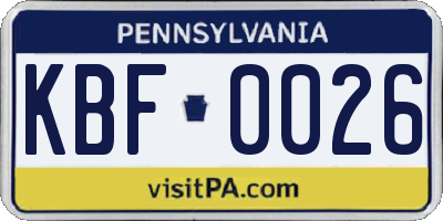 PA license plate KBF0026