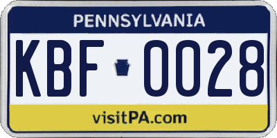 PA license plate KBF0028