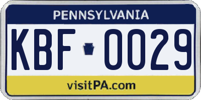 PA license plate KBF0029