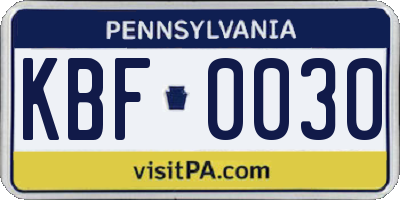 PA license plate KBF0030