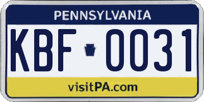 PA license plate KBF0031