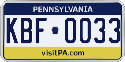 PA license plate KBF0033