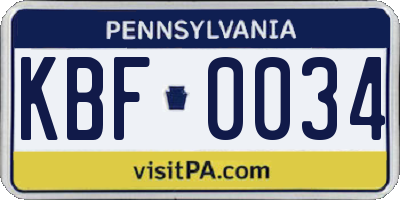 PA license plate KBF0034