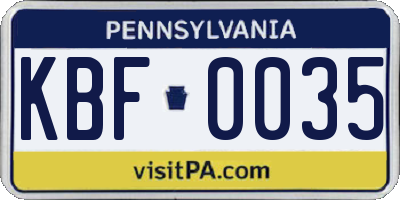 PA license plate KBF0035