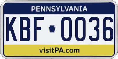 PA license plate KBF0036