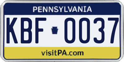 PA license plate KBF0037