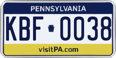 PA license plate KBF0038