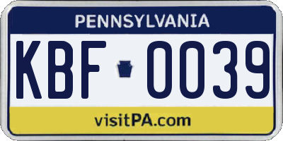 PA license plate KBF0039