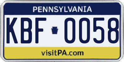 PA license plate KBF0058