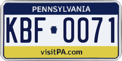 PA license plate KBF0071