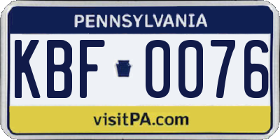 PA license plate KBF0076