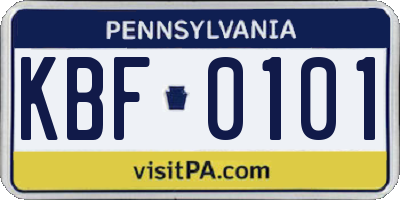 PA license plate KBF0101