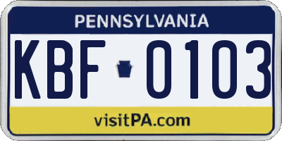 PA license plate KBF0103