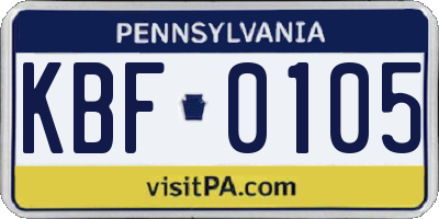 PA license plate KBF0105