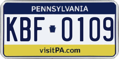 PA license plate KBF0109