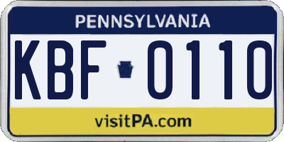 PA license plate KBF0110