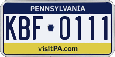 PA license plate KBF0111