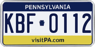 PA license plate KBF0112