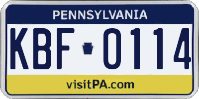 PA license plate KBF0114