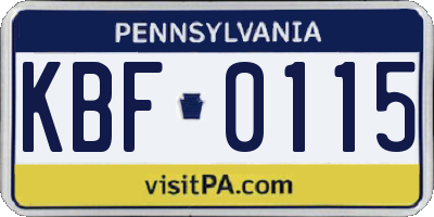 PA license plate KBF0115