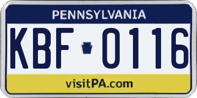 PA license plate KBF0116