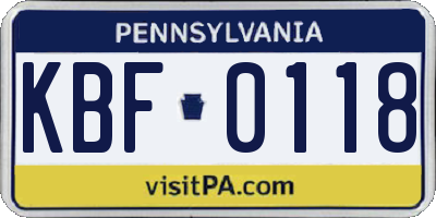 PA license plate KBF0118