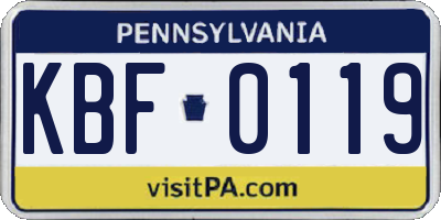 PA license plate KBF0119