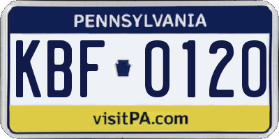 PA license plate KBF0120