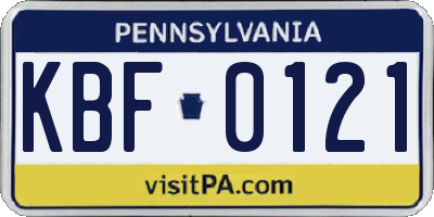 PA license plate KBF0121
