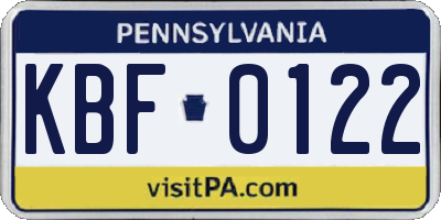 PA license plate KBF0122