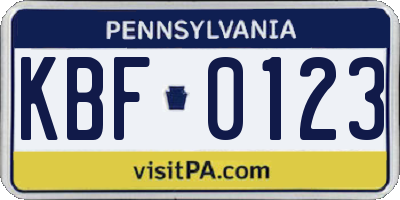 PA license plate KBF0123
