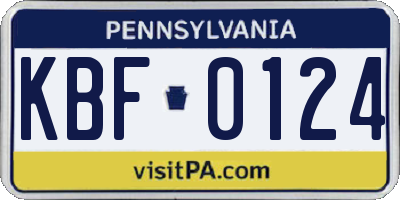 PA license plate KBF0124