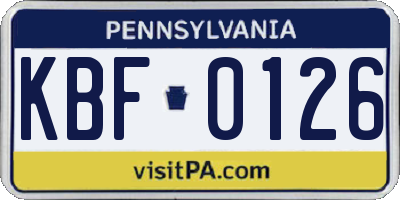 PA license plate KBF0126