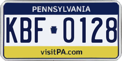 PA license plate KBF0128