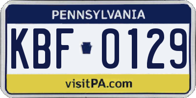 PA license plate KBF0129