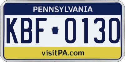 PA license plate KBF0130