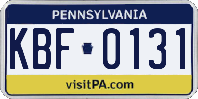 PA license plate KBF0131