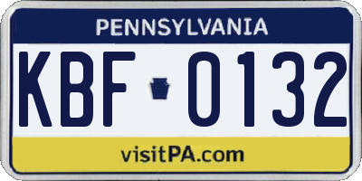 PA license plate KBF0132