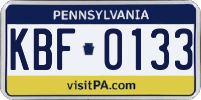 PA license plate KBF0133