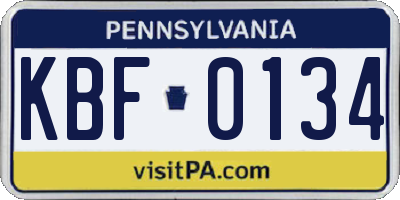 PA license plate KBF0134