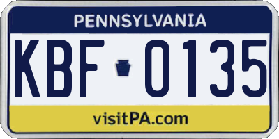 PA license plate KBF0135