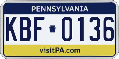 PA license plate KBF0136