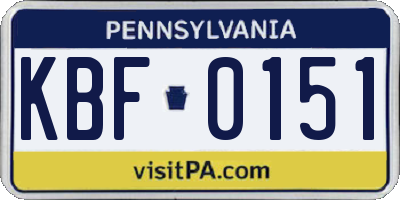 PA license plate KBF0151