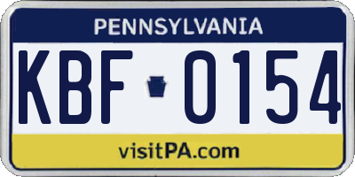 PA license plate KBF0154