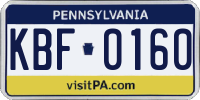 PA license plate KBF0160